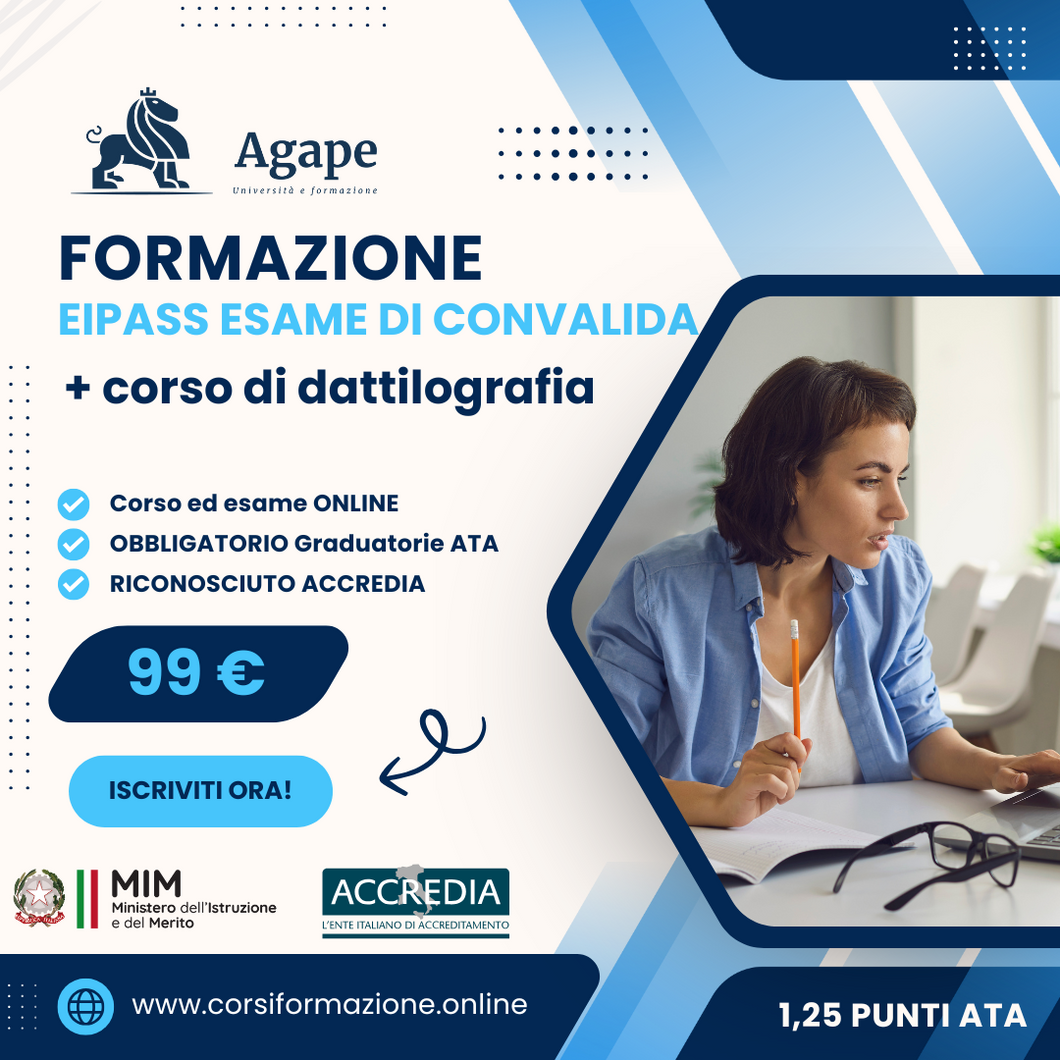 Corso Dattilografia Riconosciuto MIM + Esame Integrativo EIPASS 7 MODULI STANDARD