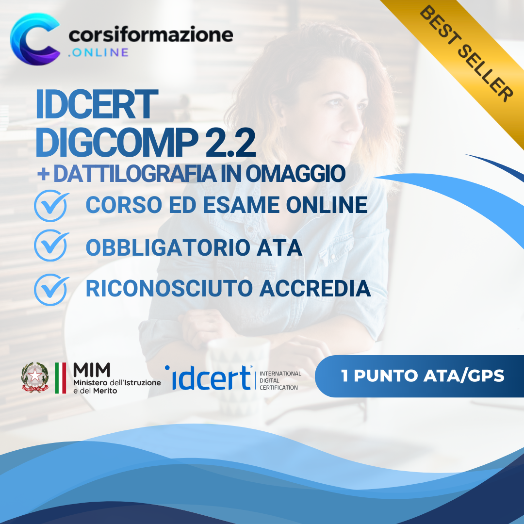 Certificazione IDCERT DigComp 2.2 con corso di dattilografia in omaggio, 1 punto ATA/GPS