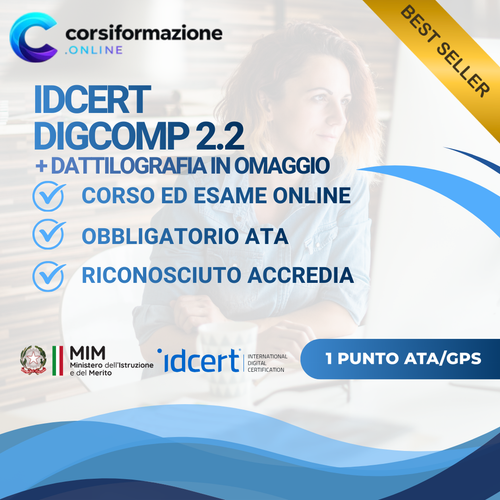 Certificazione IDCERT DigComp 2.2 con corso di dattilografia in omaggio, 1 punto ATA/GPS